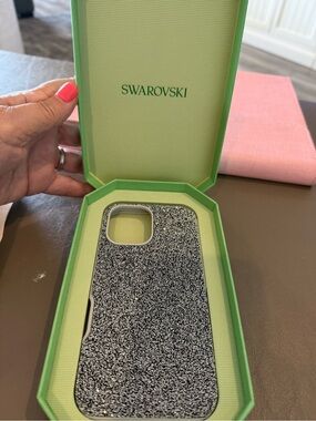 Authentic Swarovski Black and Silver Glitter Crystal iPhone 16 Case. New in box.